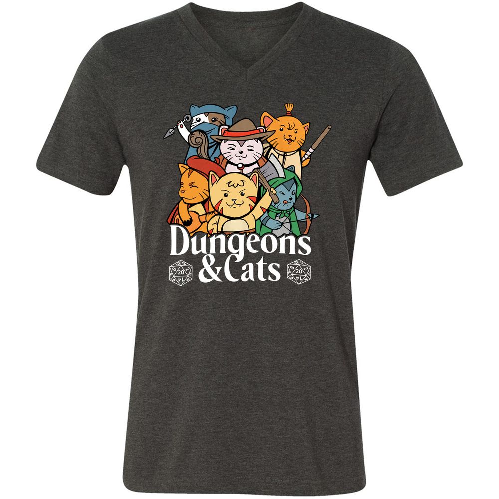 Dungeons & Cats Unisex V-Neck T-Shirt - Dark Grey Heather - 8