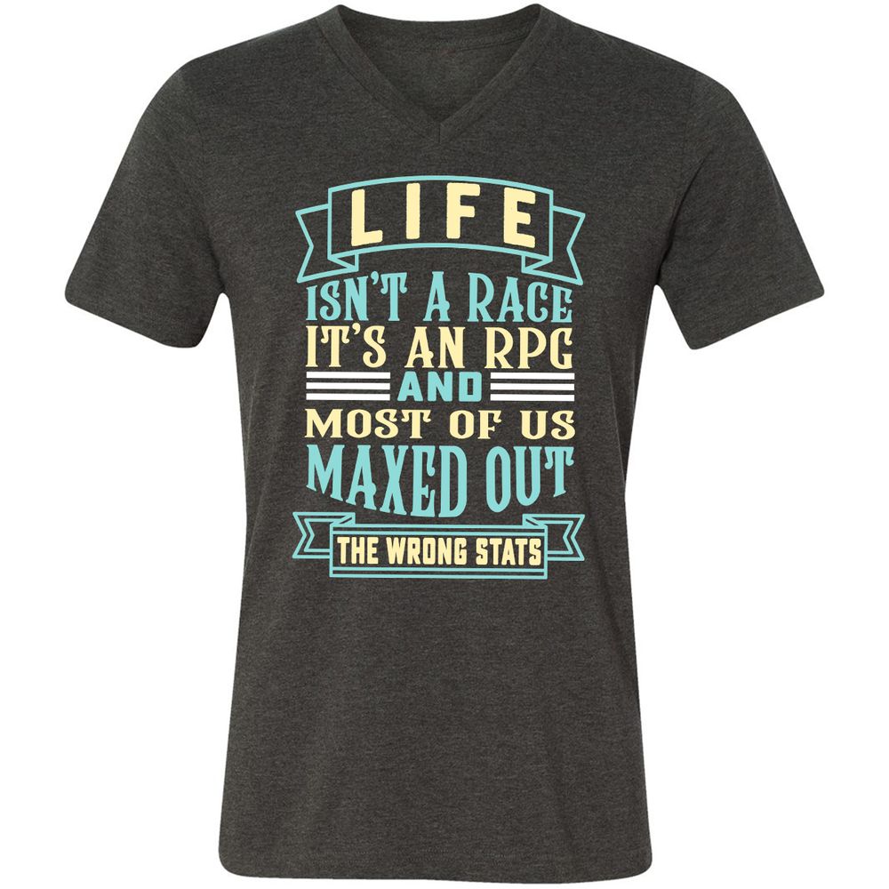 Life Is A RPG Unisex V-Neck T-Shirt - Dark Grey Heather - 8
