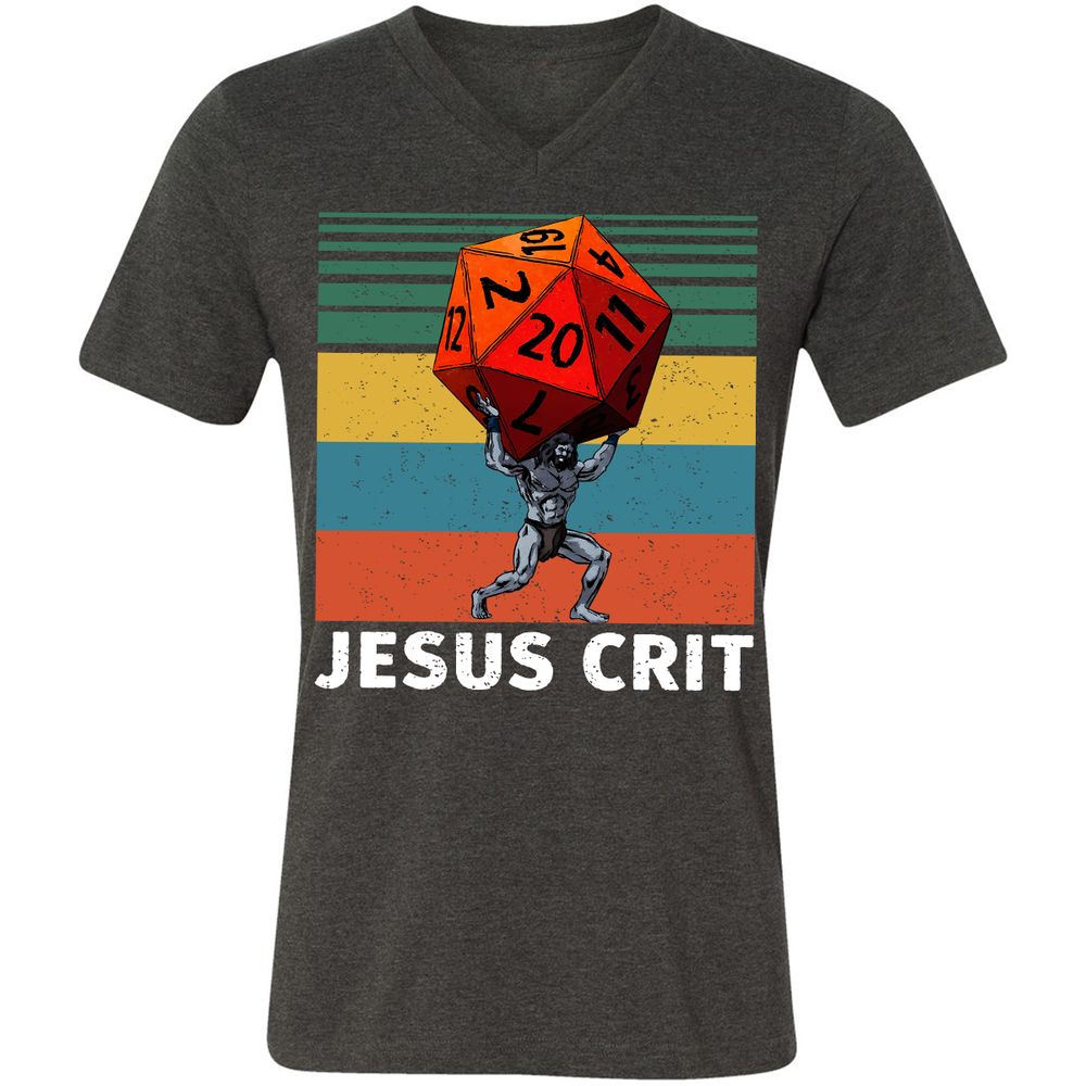 Jesus Crit Unisex V-Neck T-Shirt - Dark Grey Heather - 8
