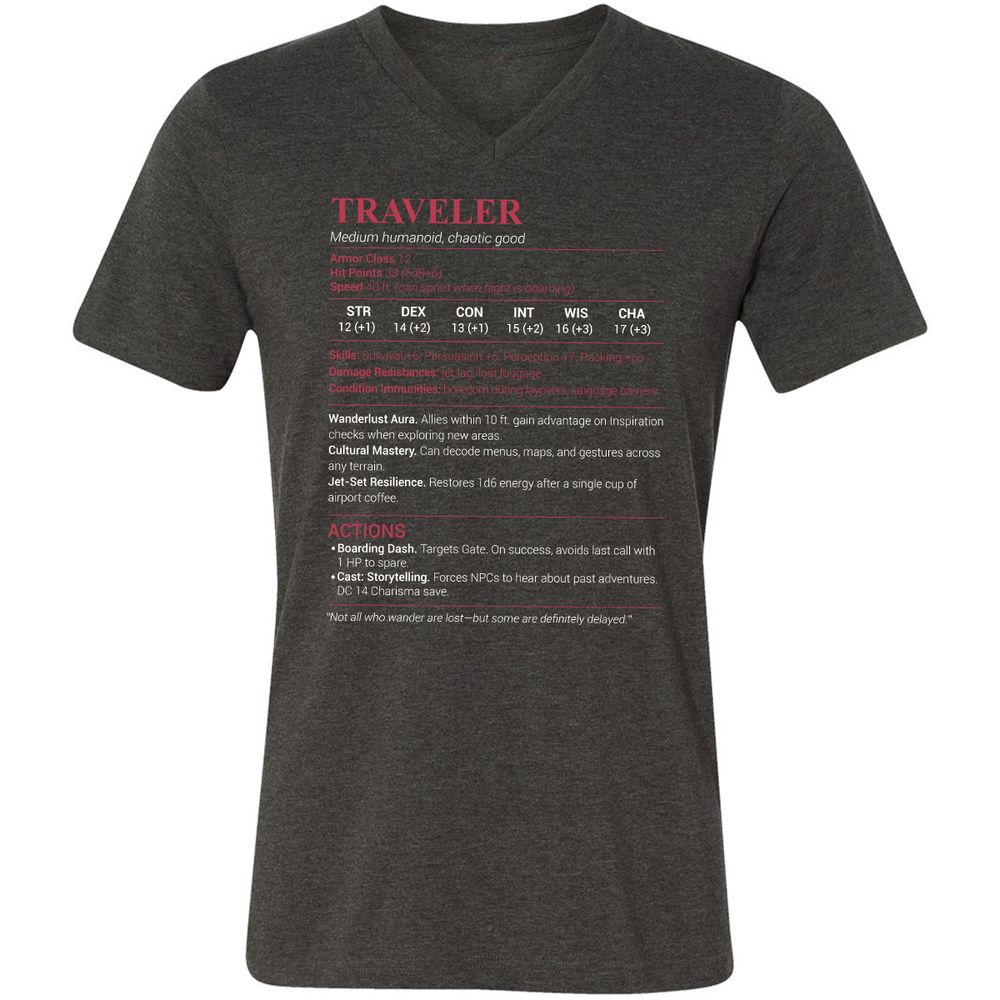 Traveler Unisex V-Neck T-Shirt - Dark Grey Heather - 8