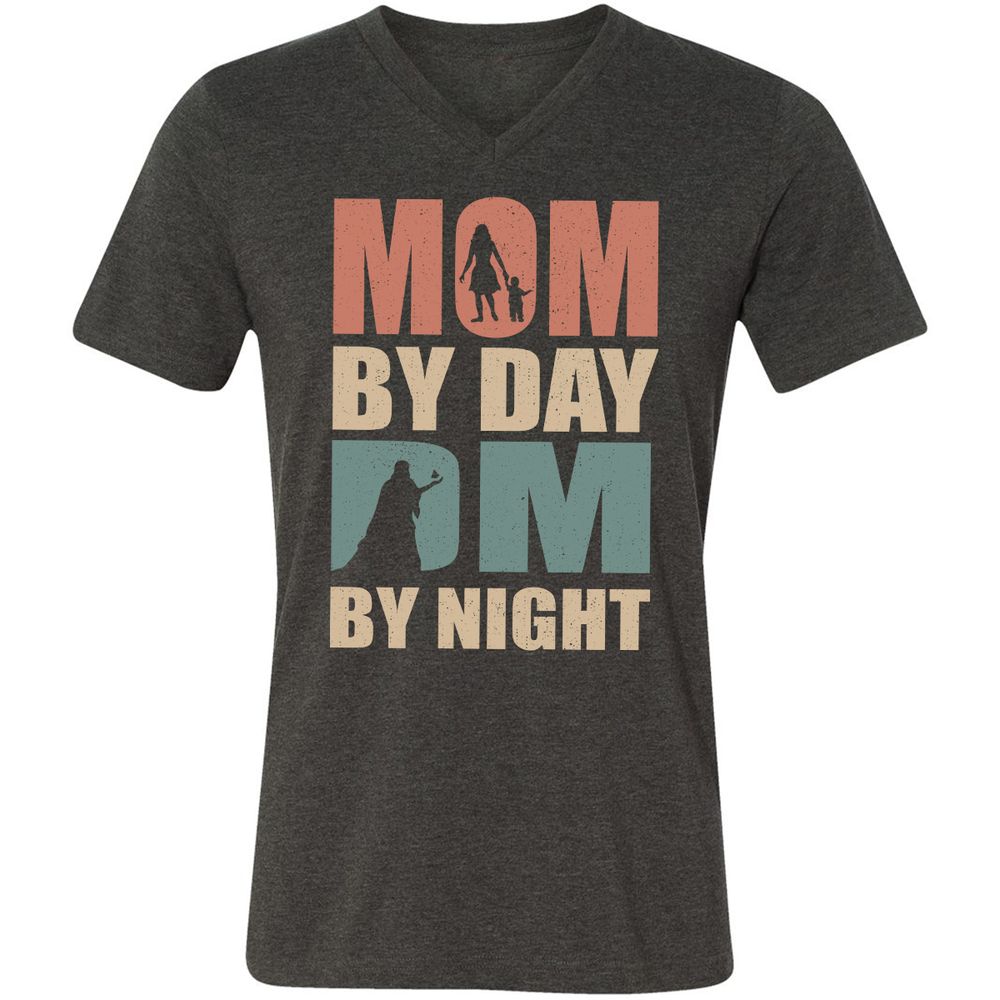 Mom By Day DM By Night Unisex V-Neck T-Shirt - Dark Grey Heather - 8
