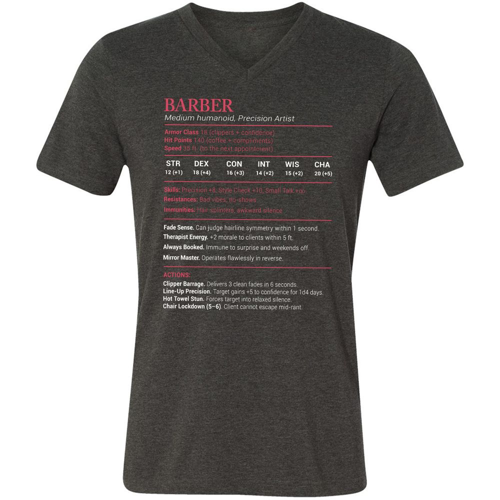 Barber Stats Unisex V-Neck T-Shirt - Dark Grey Heather - 8