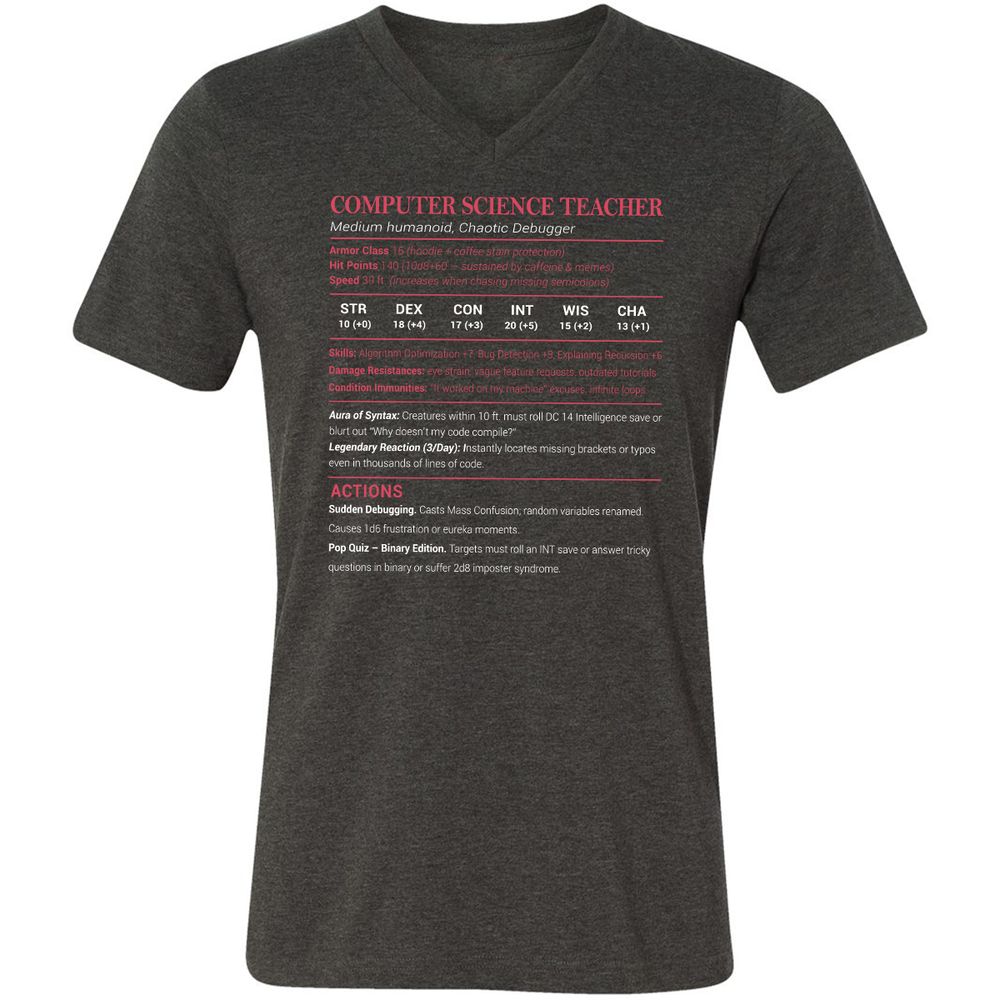 Computer Science Teacher Unisex V-Neck T-Shirt - Dark Grey Heather - 8