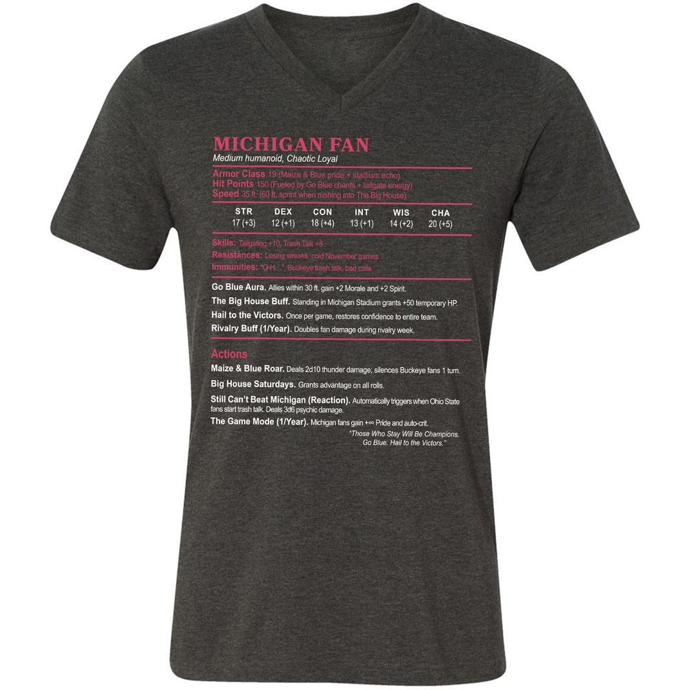 MICHIGAN FAN Unisex V-Neck T-Shirt - Dark Grey Heather - 8