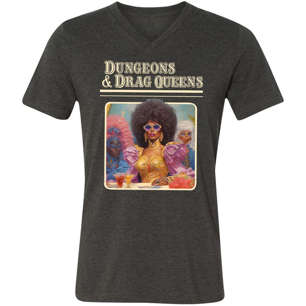 Dungeons & Drag Queens Unisex V-Neck T-Shirt - Dark Grey Heather - 8