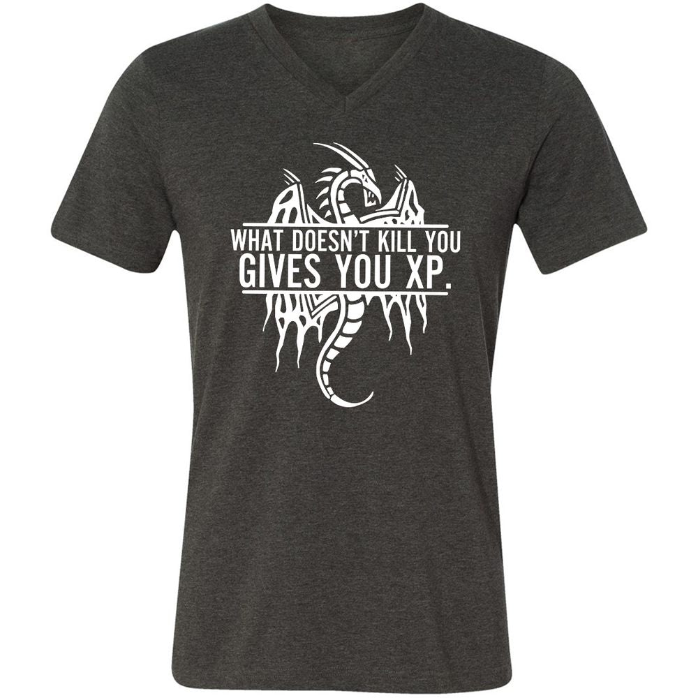 What Doesn't Kill You Unisex V-Neck T-Shirt - Dark Grey Heather - 8
