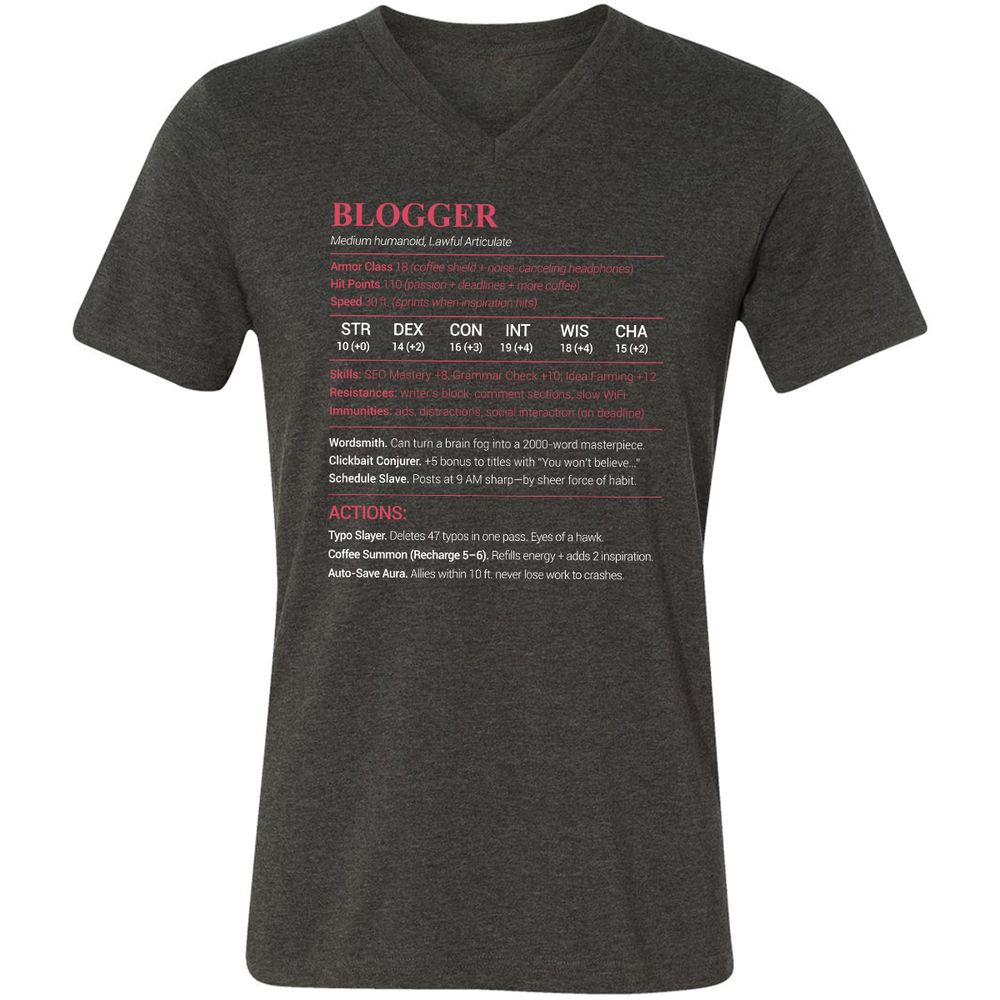 Blogger Unisex V-Neck T-Shirt - Dark Grey Heather - 8