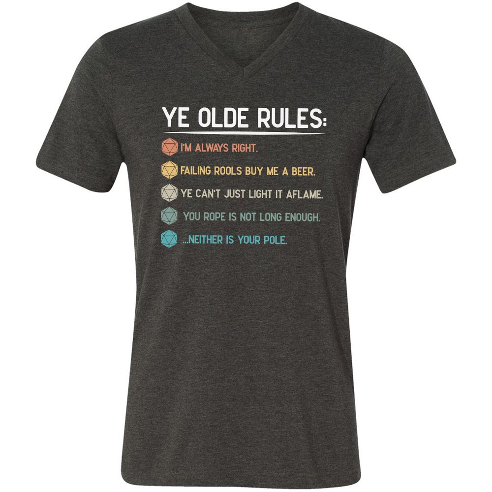 Dungeon Master Rules – Ye Olde RPG Unisex V-Neck T-Shirt - Dark Grey Heather - 8
