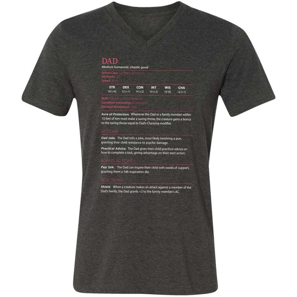 Dad Stats Unisex V-Neck T-Shirt - Dark Grey Heather - 8