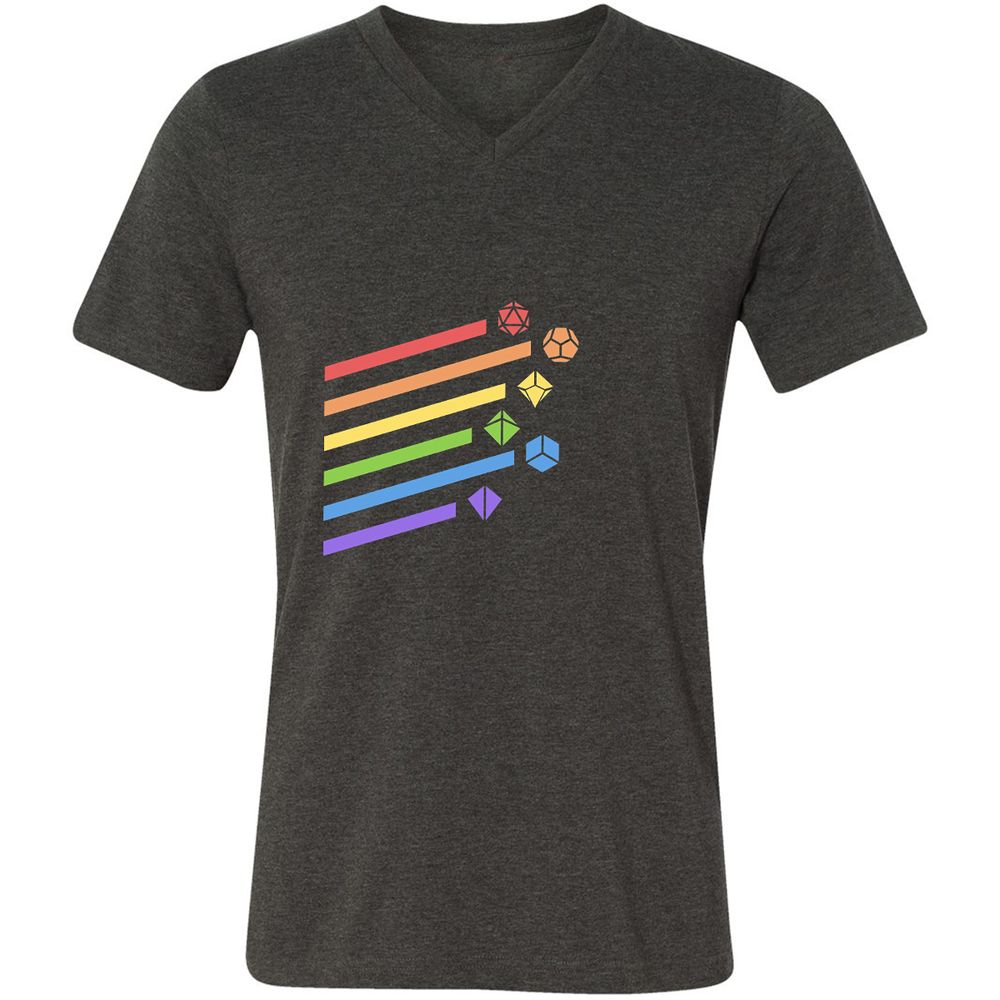 Rainbow Dice Set Unisex V-Neck T-Shirt - Dark Grey Heather - 8