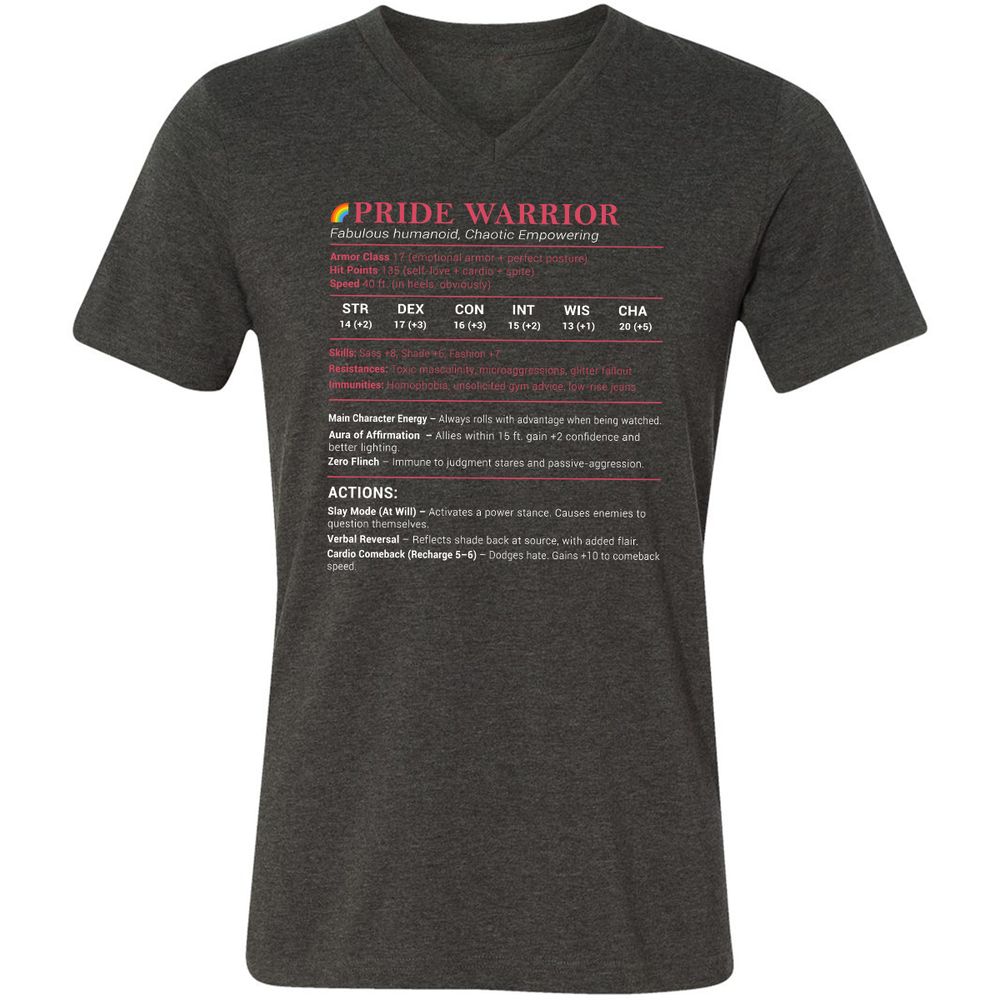 Pride Warrior Stats Unisex V-Neck T-Shirt - Dark Grey Heather - 8