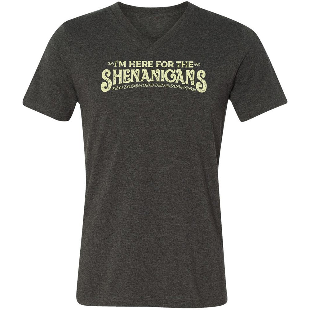 Here For The Shenanigans Unisex V-Neck T-Shirt - Dark Grey Heather - 8