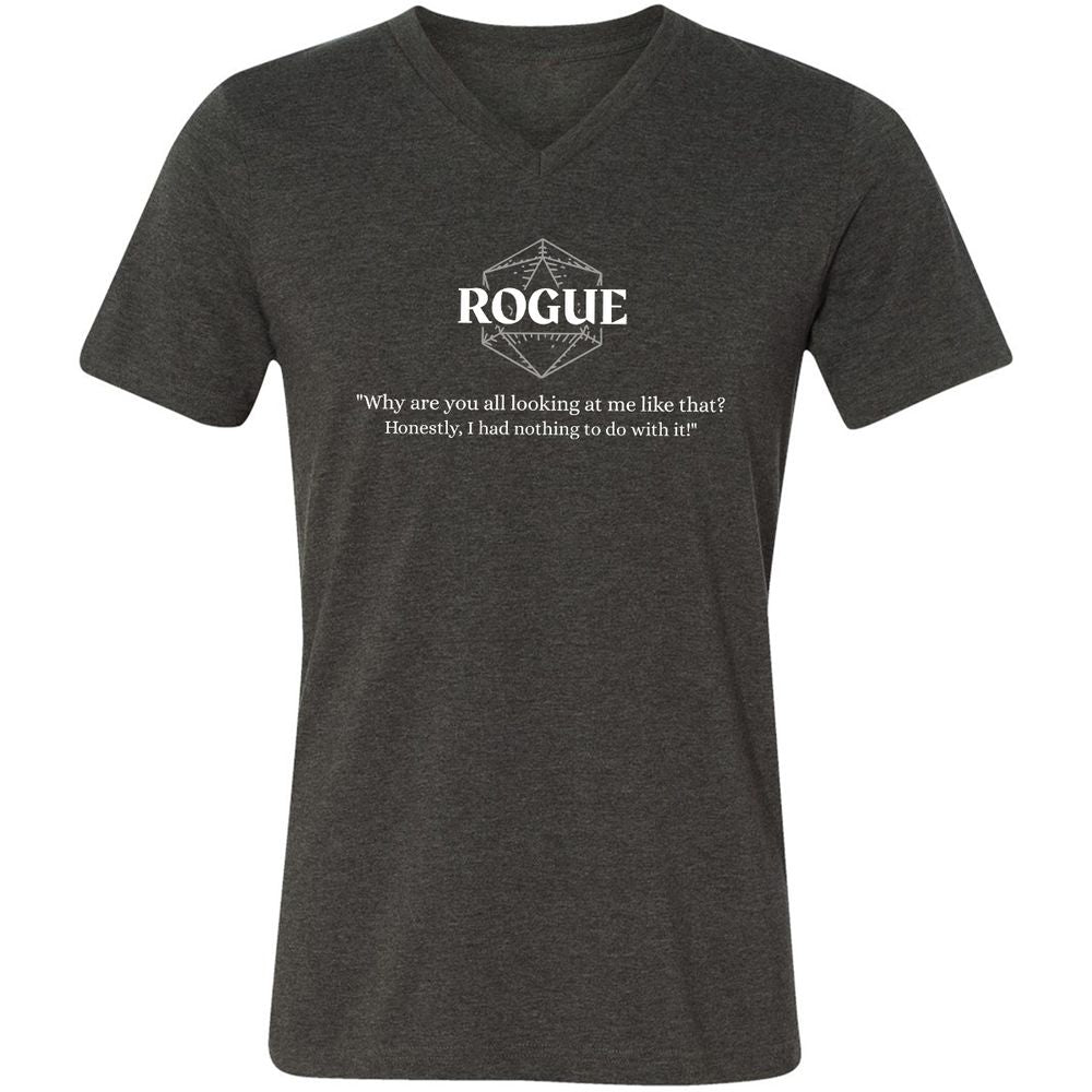 Rogue – Why Are You All Looking At Me Like That Unisex V-Neck T-Shirt - Dark Grey Heather - 8