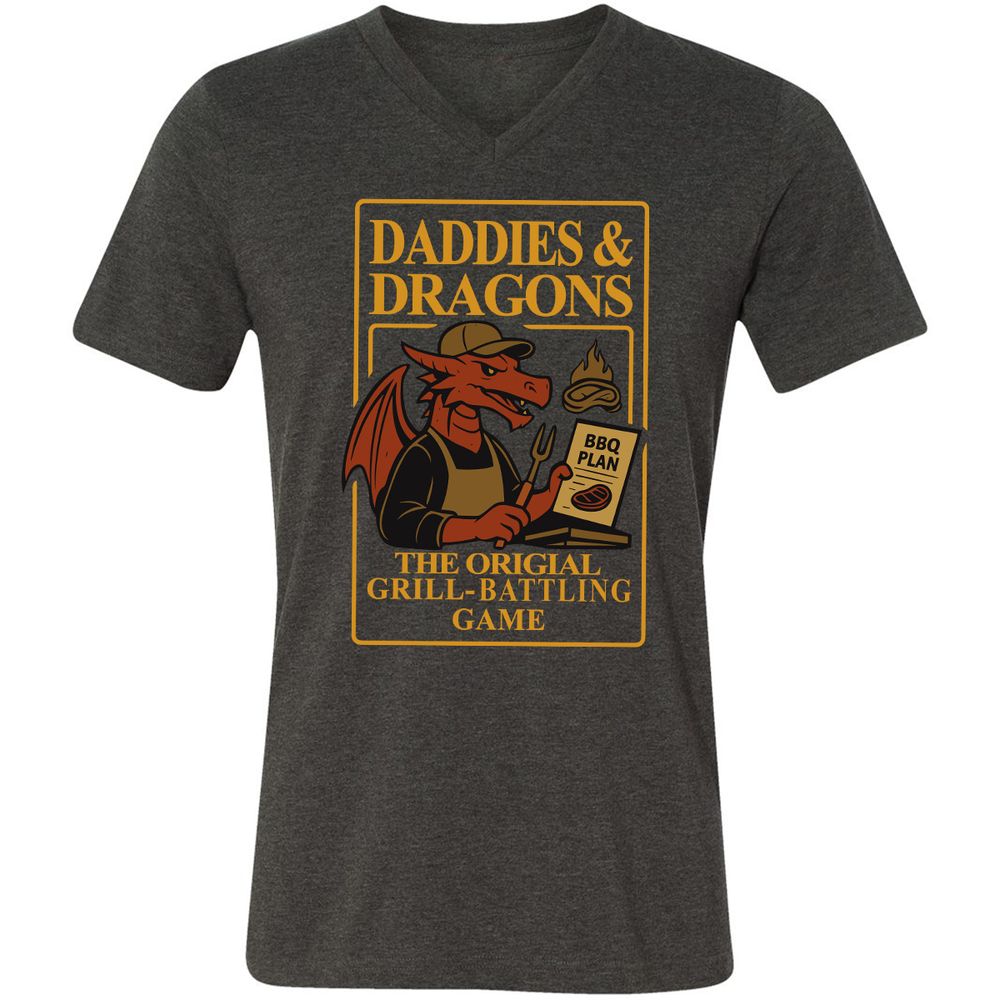 Daddies & Dragons Unisex V-Neck T-Shirt - Dark Grey Heather - 8