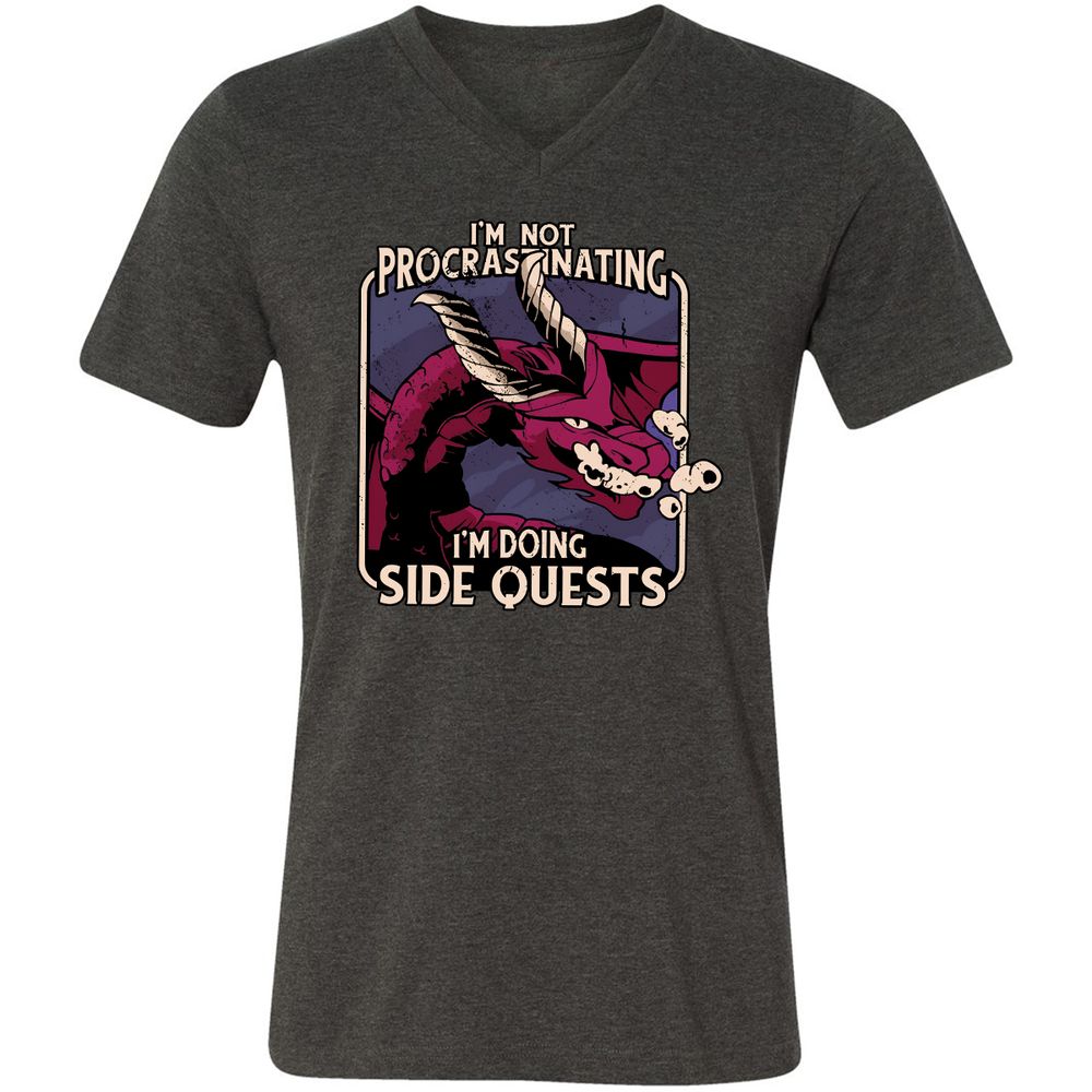 Doing Side Quests Unisex V-Neck T-Shirt - Dark Grey Heather - 8