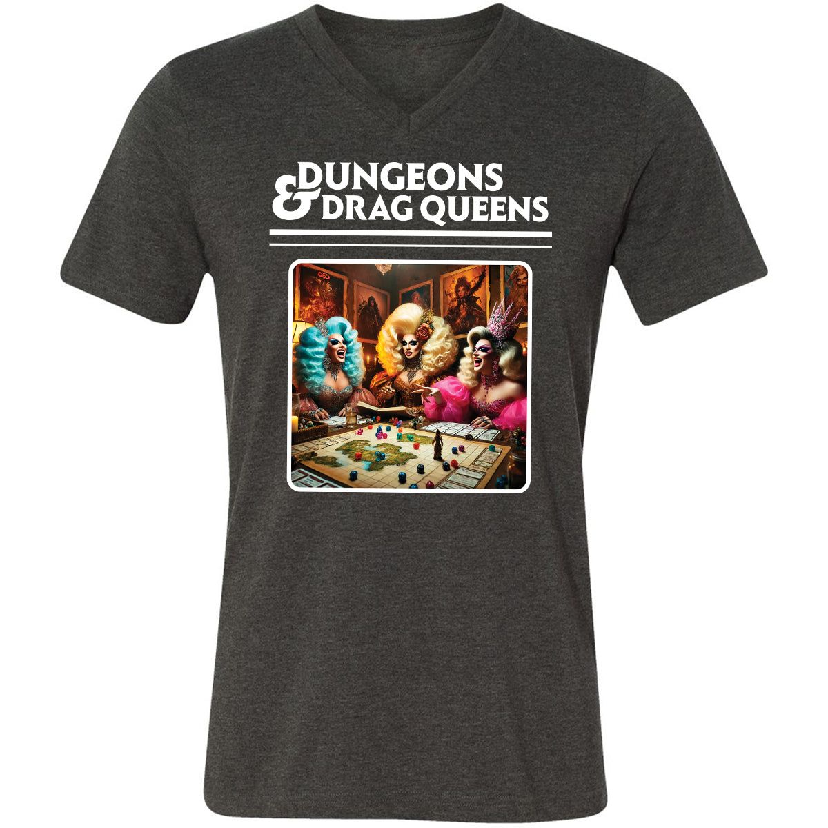 Dungeons & Drag Queens Unisex V-Neck T-Shirt - Dark Grey Heather - 8