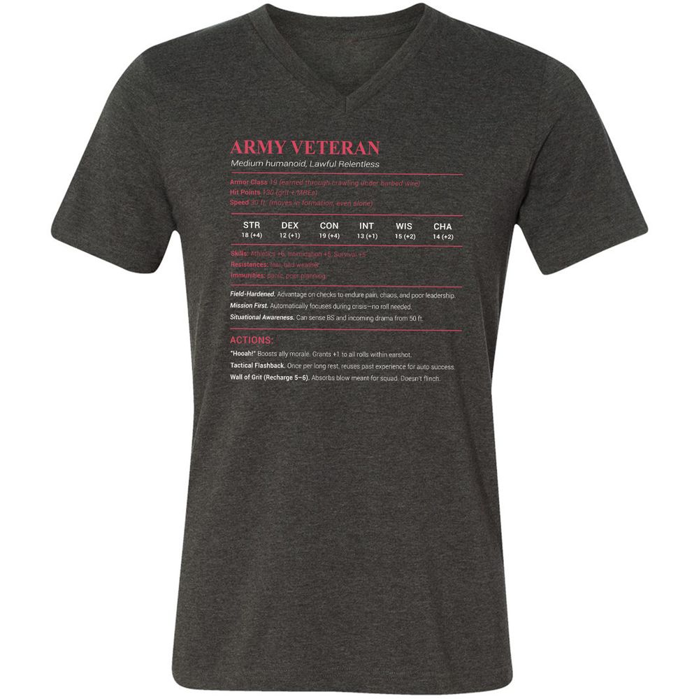 Army Veteran Unisex V-Neck T-Shirt - Dark Grey Heather - 8