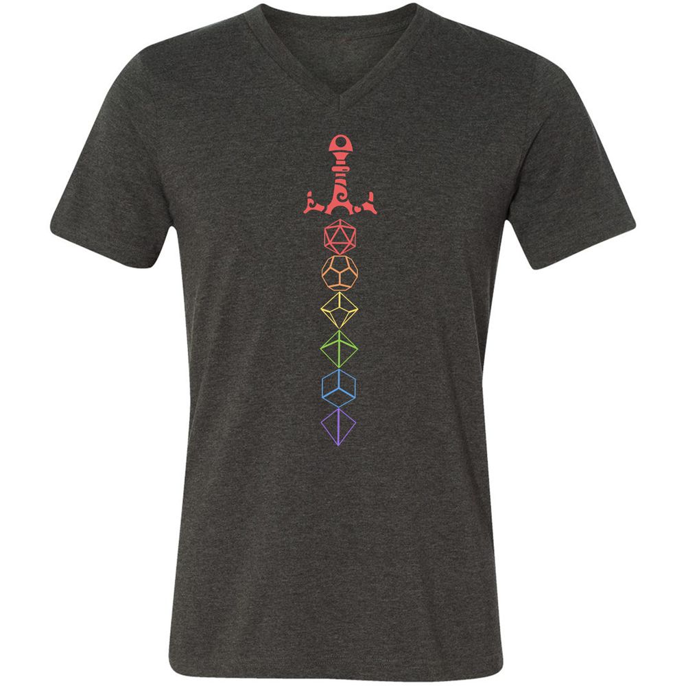 Rainbow Dice Sword LGBT Unisex V-Neck T-Shirt - Dark Grey Heather - 8