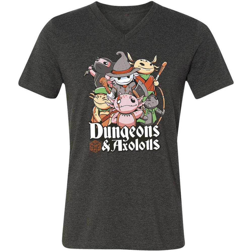 Dungeons And Axolotls Unisex V-Neck T-Shirt - Dark Grey Heather - 8
