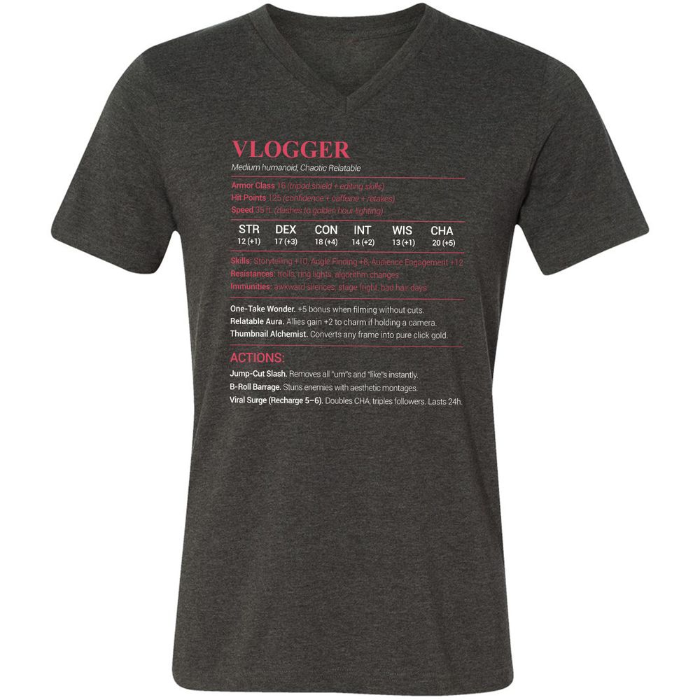 Vlogger Unisex V-Neck T-Shirt - Dark Grey Heather - 8