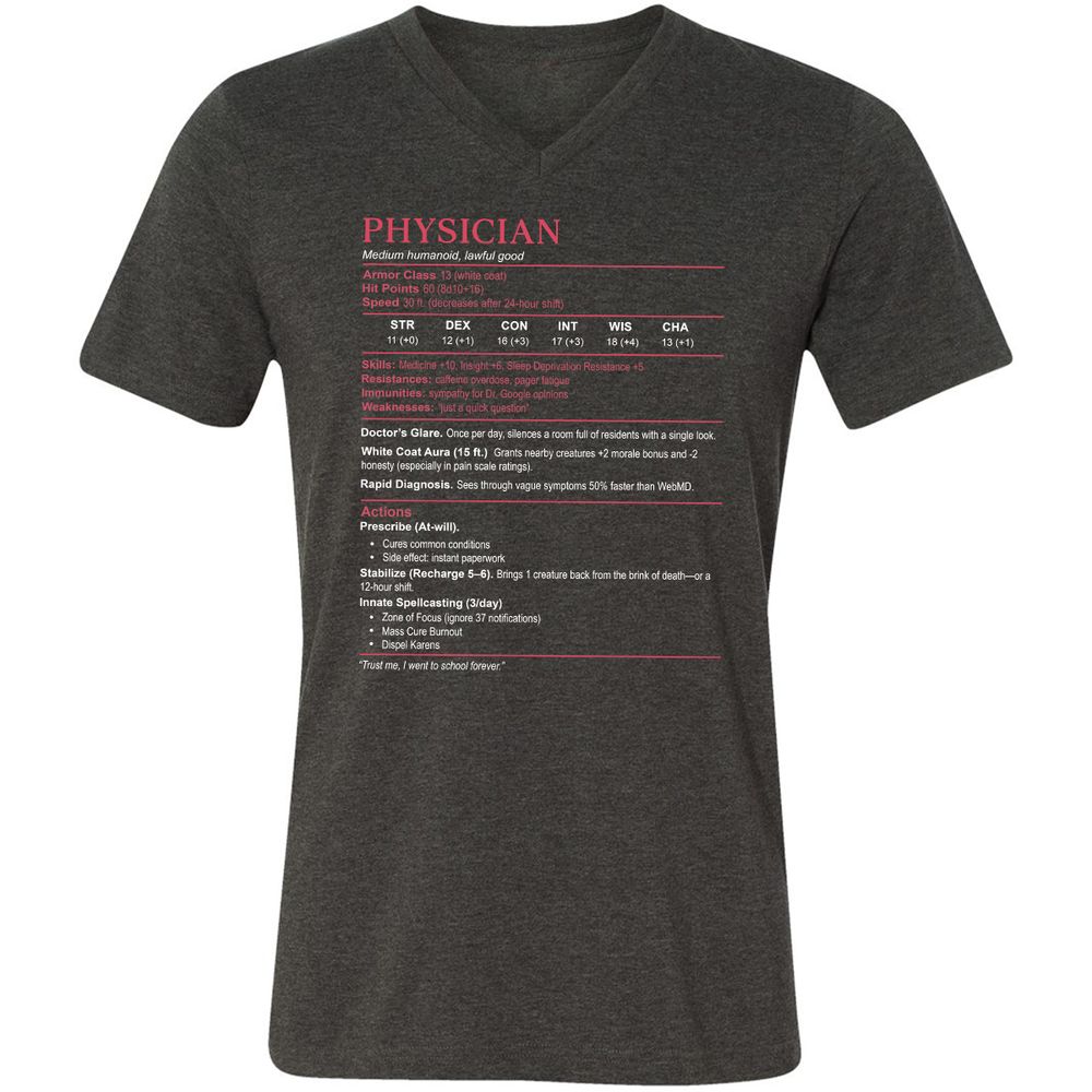 Physician Stats Unisex V-Neck T-Shirt - Dark Grey Heather - 8