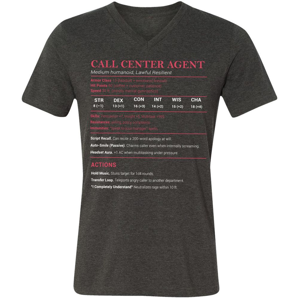 Call Center Agent Stats Unisex V-Neck T-Shirt - Dark Grey Heather - 8
