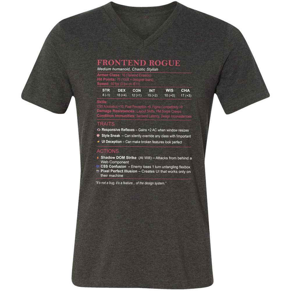 Frontend Rogue Unisex V-Neck T-Shirt - Dark Grey Heather - 8