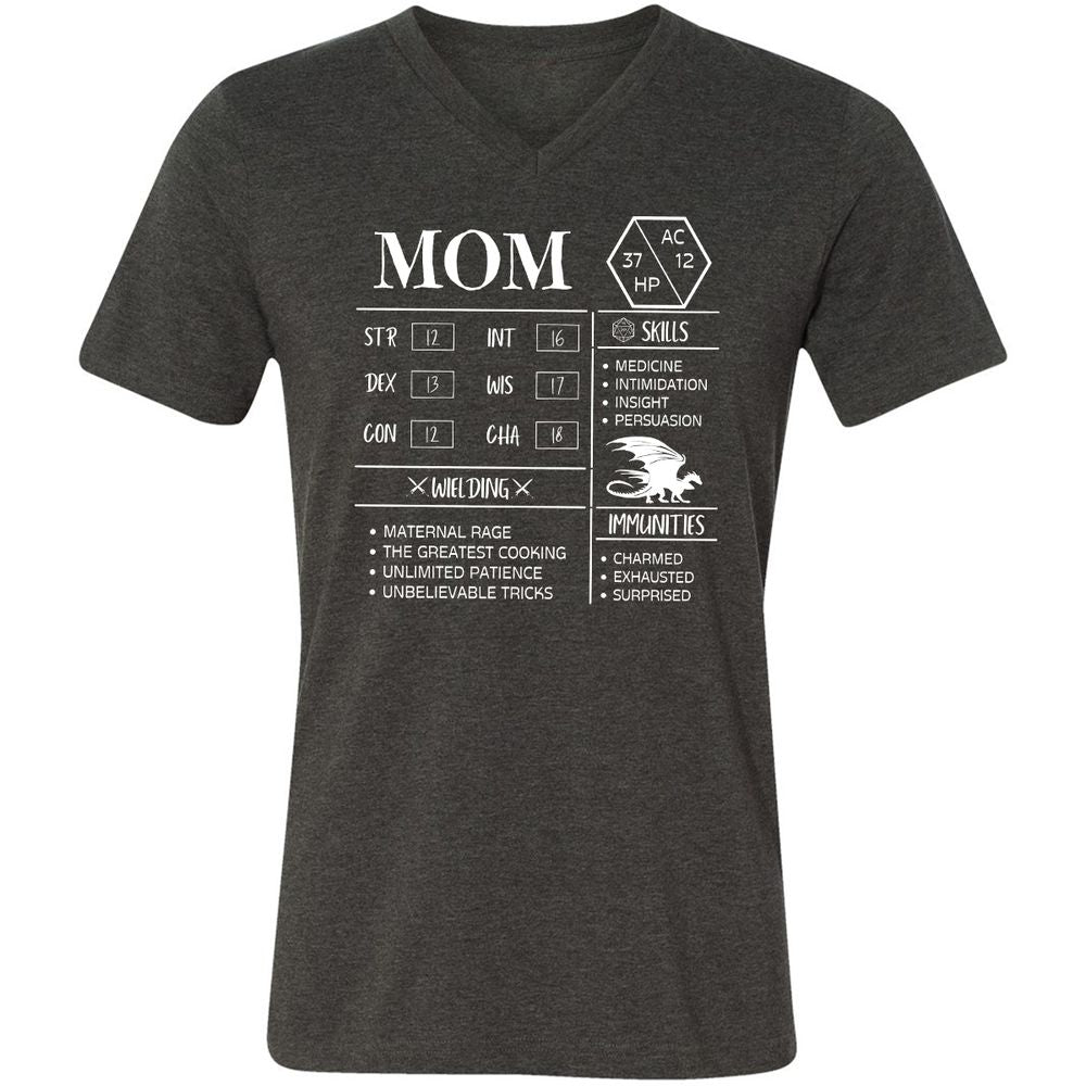 Mom Stats 2 Unisex V-Neck T-Shirt - Dark Grey Heather - 8