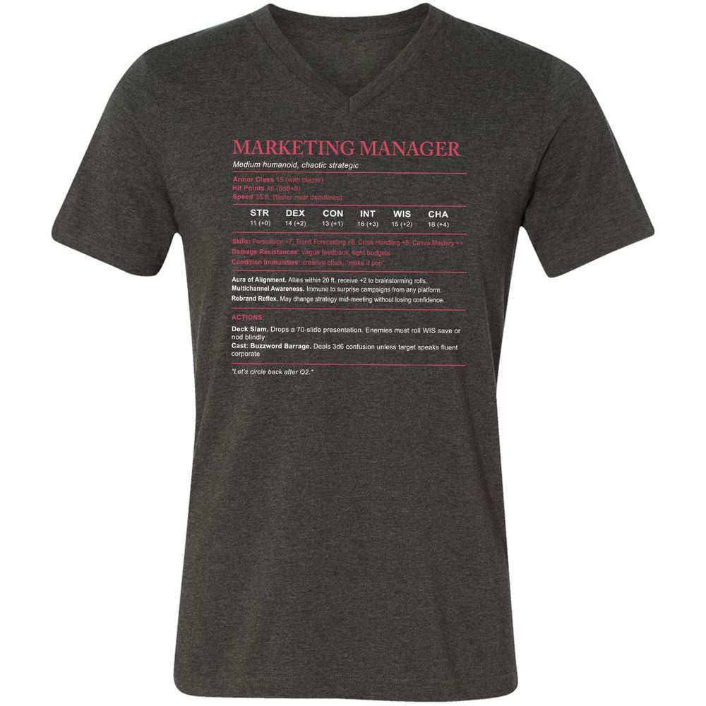 Marketing Manager Stats Unisex V-Neck T-Shirt - Dark Grey Heather - 8