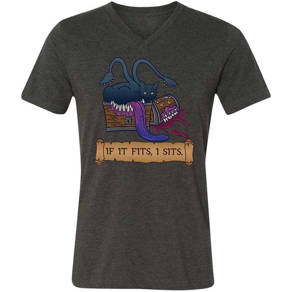 If It Fits I Sits Unisex V-Neck T-Shirt - Dark Grey Heather - 8
