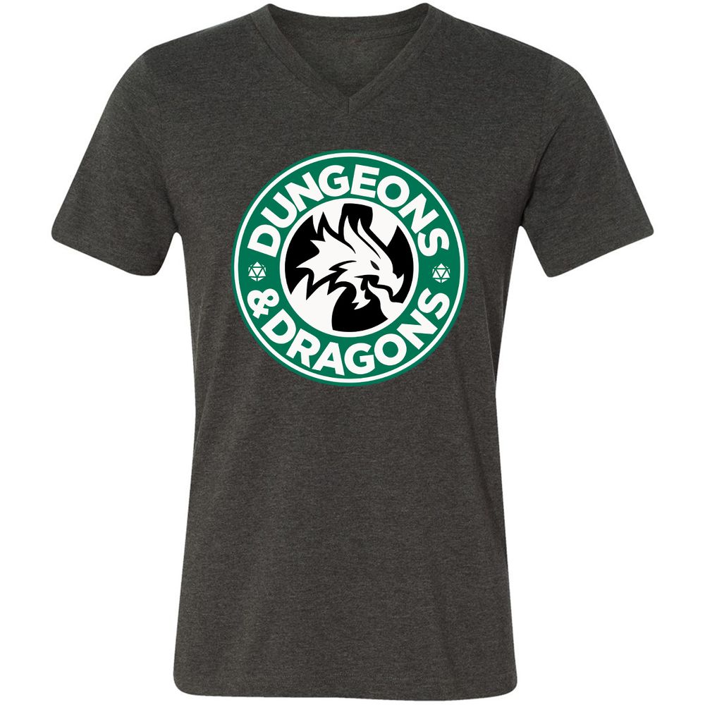 D&D Coffee Unisex V-Neck T-Shirt - Dark Grey Heather - 8