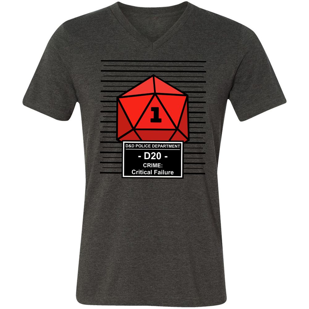 D20 Arrested For Critical Failure Unisex V-Neck T-Shirt - Dark Grey Heather - 8