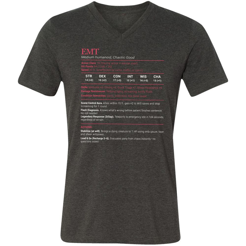 EMT Stats Unisex V-Neck T-Shirt - Dark Grey Heather - 8