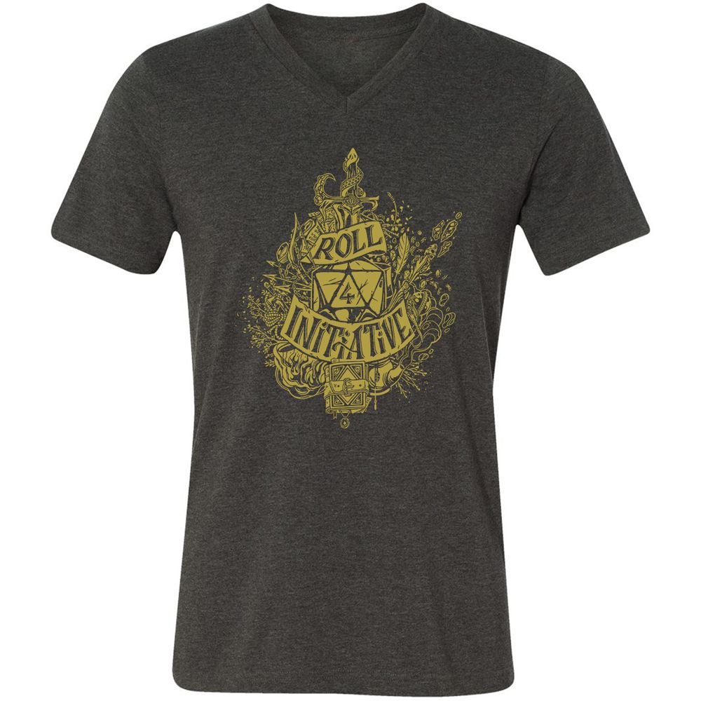 Roll Initiative Unisex V-Neck T-Shirt - Dark Grey Heather - 8
