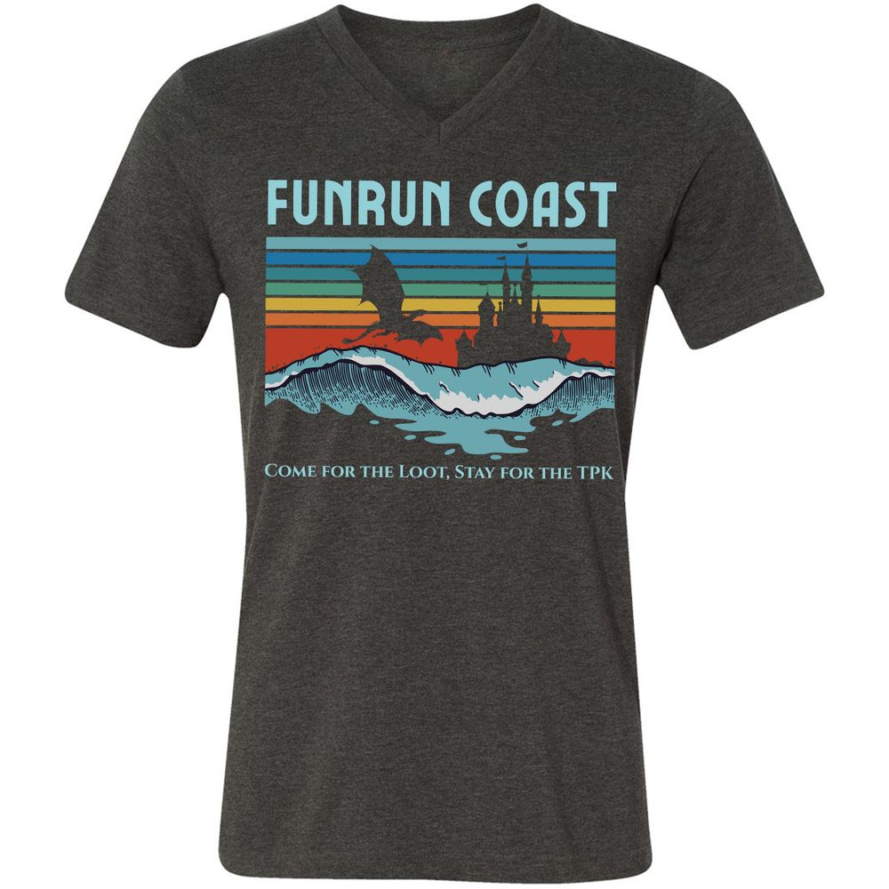 FUNRUN COAST Unisex V-Neck T-Shirt - Dark Grey Heather - 8