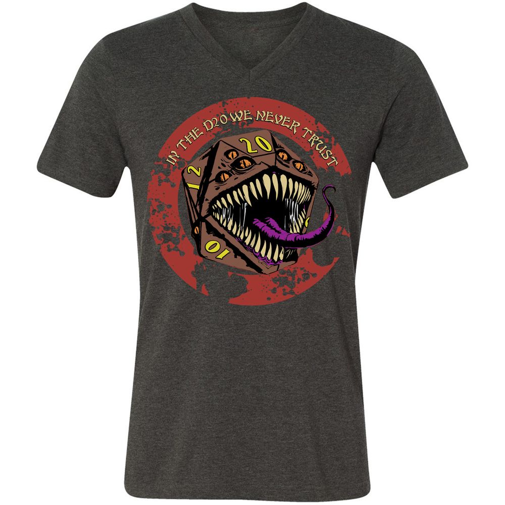 In The D20 We Never Trust Unisex V-Neck T-Shirt - Dark Grey Heather - 8
