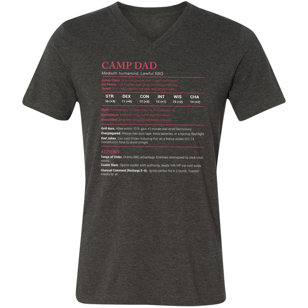 Camp Dad Stats Unisex V-Neck T-Shirt - Dark Grey Heather - 8