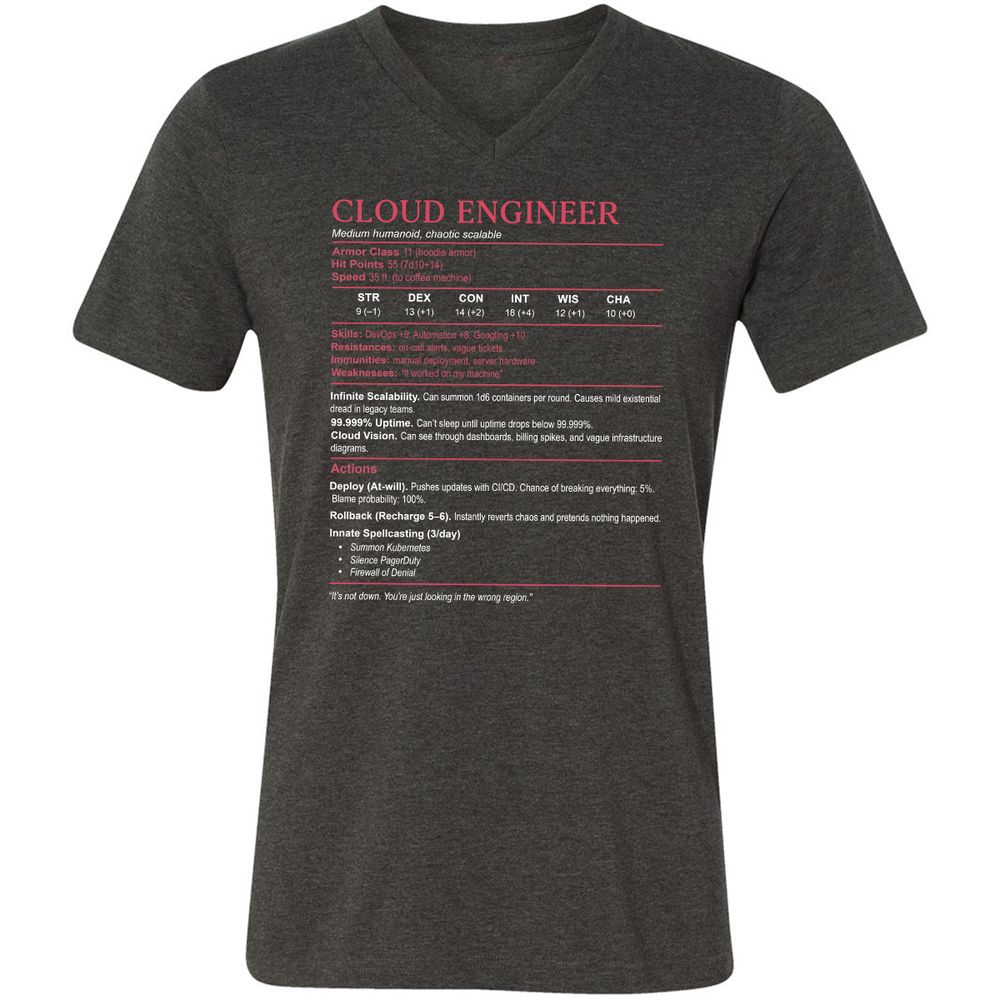 Cloud Engineer Stats Unisex V-Neck T-Shirt - Dark Grey Heather - 8