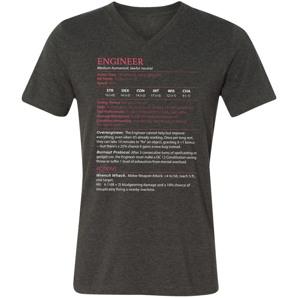 Engineer Stats Unisex V-Neck T-Shirt - Dark Grey Heather - 8