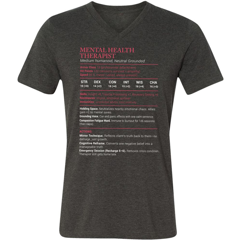Mental Health Therapist Stats Unisex V-Neck T-Shirt - Dark Grey Heather - 8