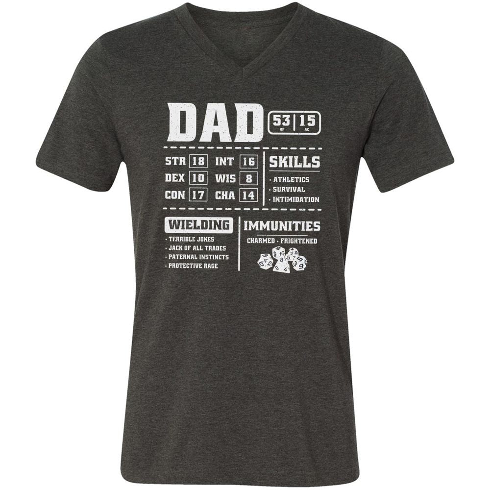 Dad Stat Block 2 Unisex V-Neck T-Shirt - Dark Grey Heather - 8