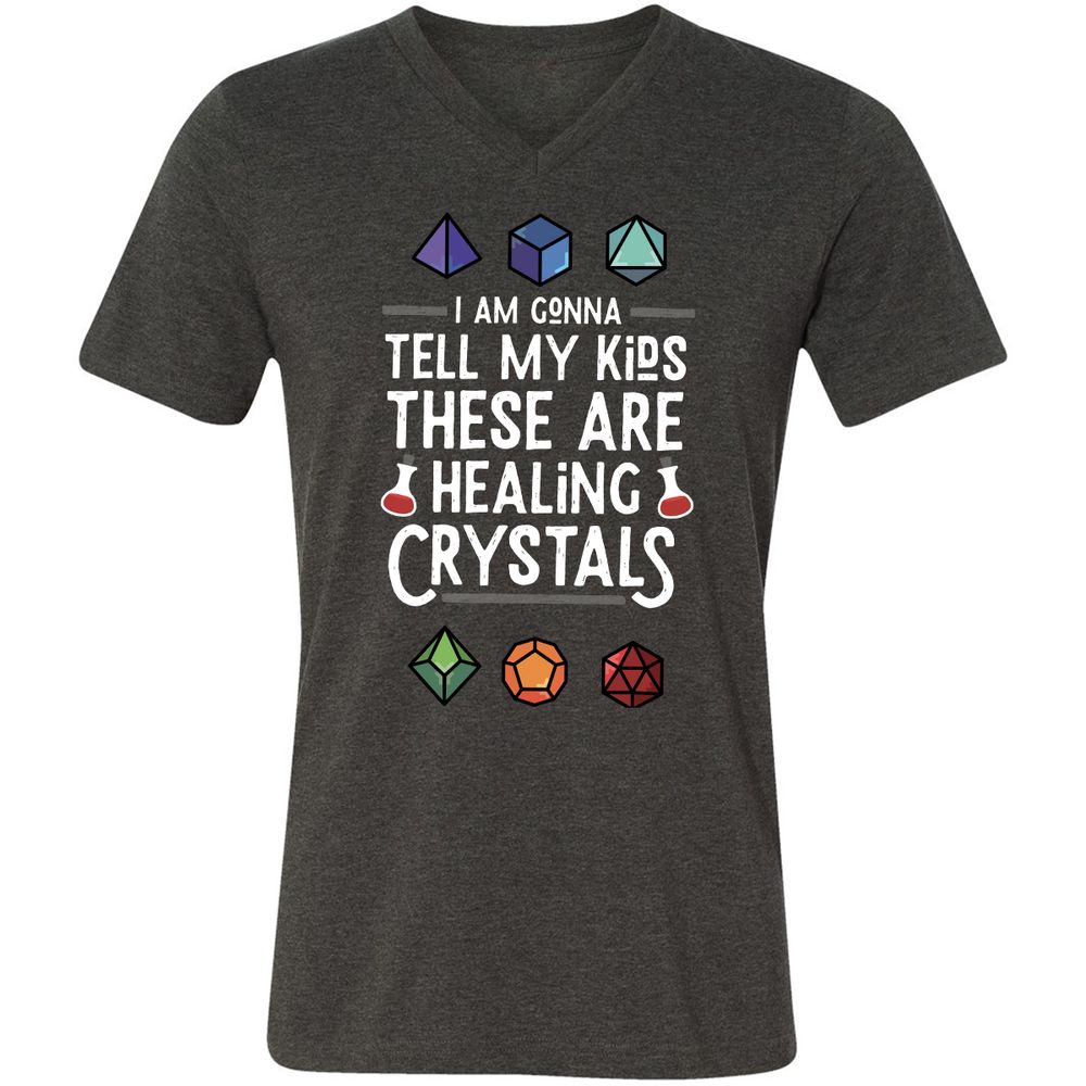Healing Crystals Unisex V-Neck T-Shirt - Dark Grey Heather - 8