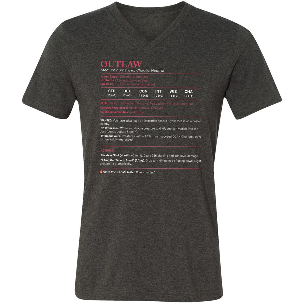Outlaw Stats Unisex V-Neck T-Shirt - Dark Grey Heather - 8