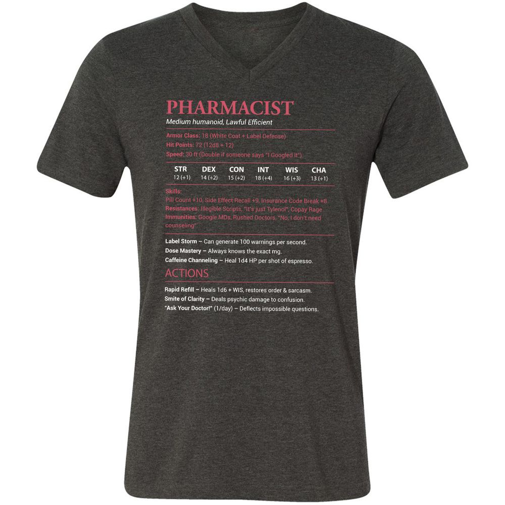 Pharmacist Stats Unisex V-Neck T-Shirt - Dark Grey Heather - 8