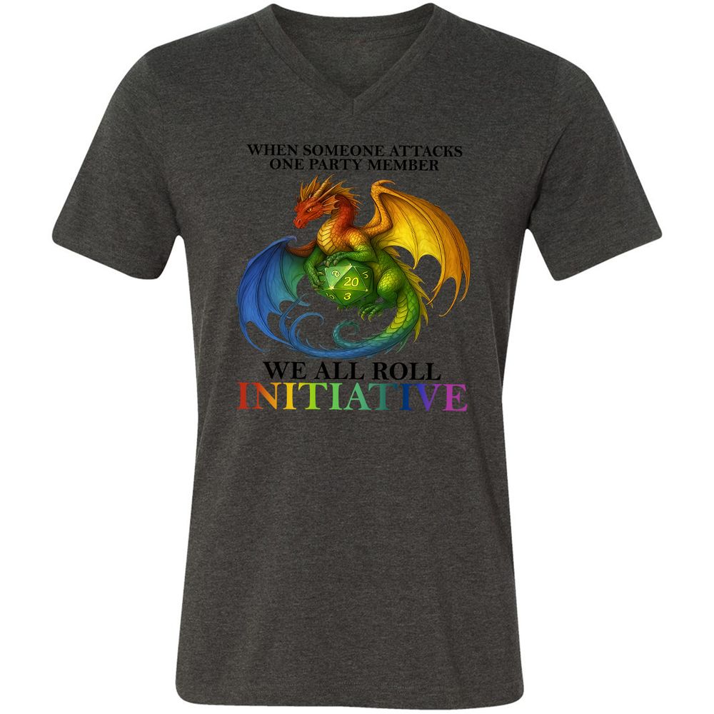 Dragon We All Roll For Initiative Unisex V-Neck T-Shirt - Dark Grey Heather - 8