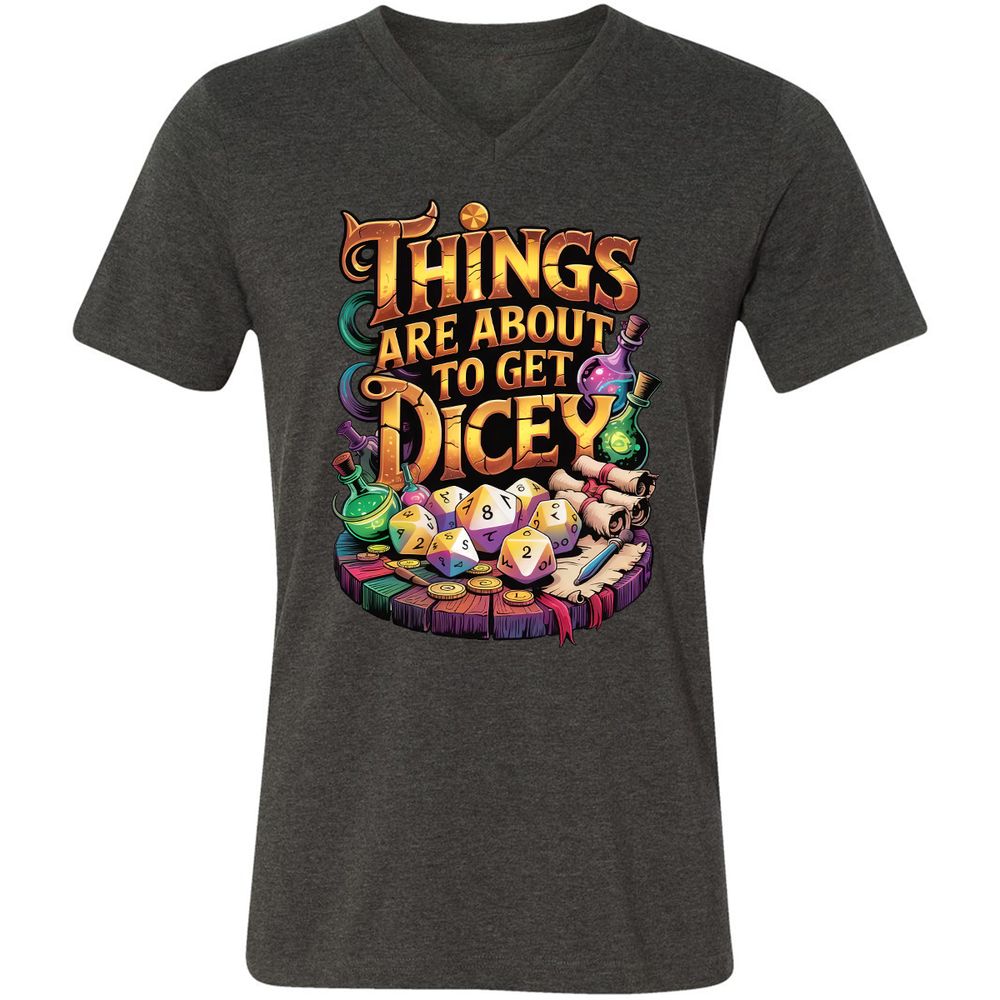 Things Are About To Get Dicey Unisex V-Neck T-Shirt - Dark Grey Heather - 8