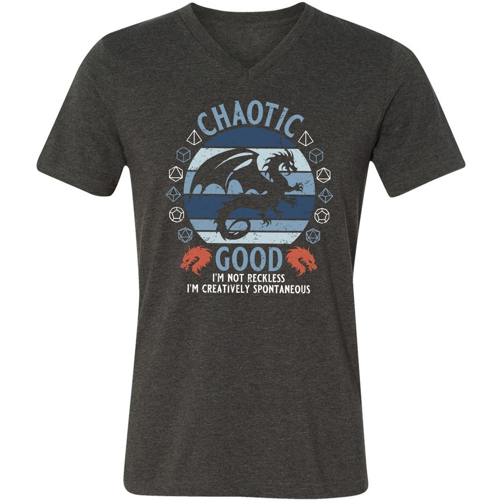 Chaotic Good 2 Unisex V-Neck T-Shirt - Dark Grey Heather - 8