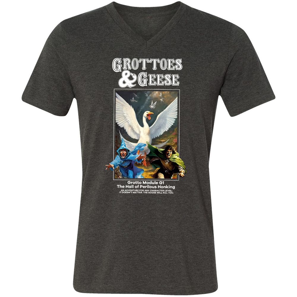 Grottoes & Geese Unisex V-Neck T-Shirt - Dark Grey Heather - 8