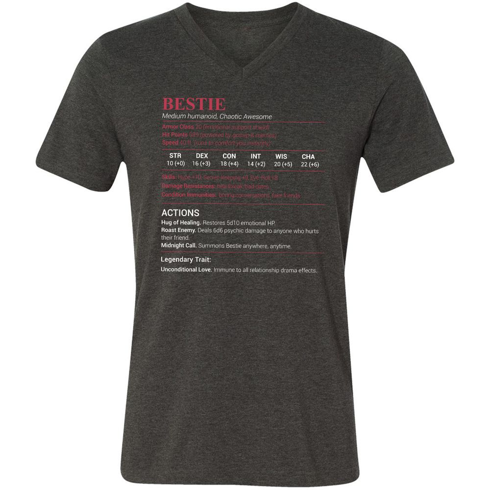 Bestie Stats Unisex V-Neck T-Shirt - Dark Grey Heather - 8