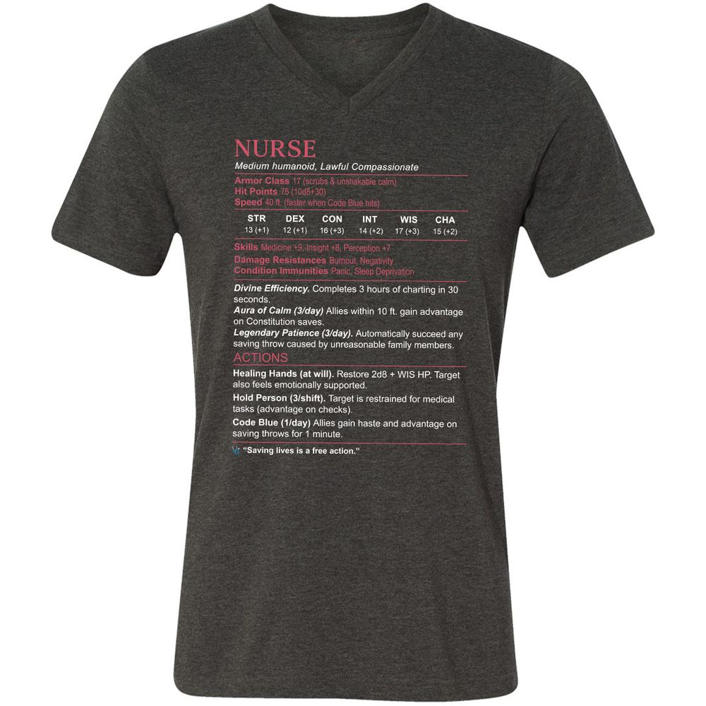 Nurse Stats 3 Unisex V-Neck T-Shirt - Dark Grey Heather - 8